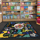 rock candy large waterproof playmat set up for sensory play in a bright playroom